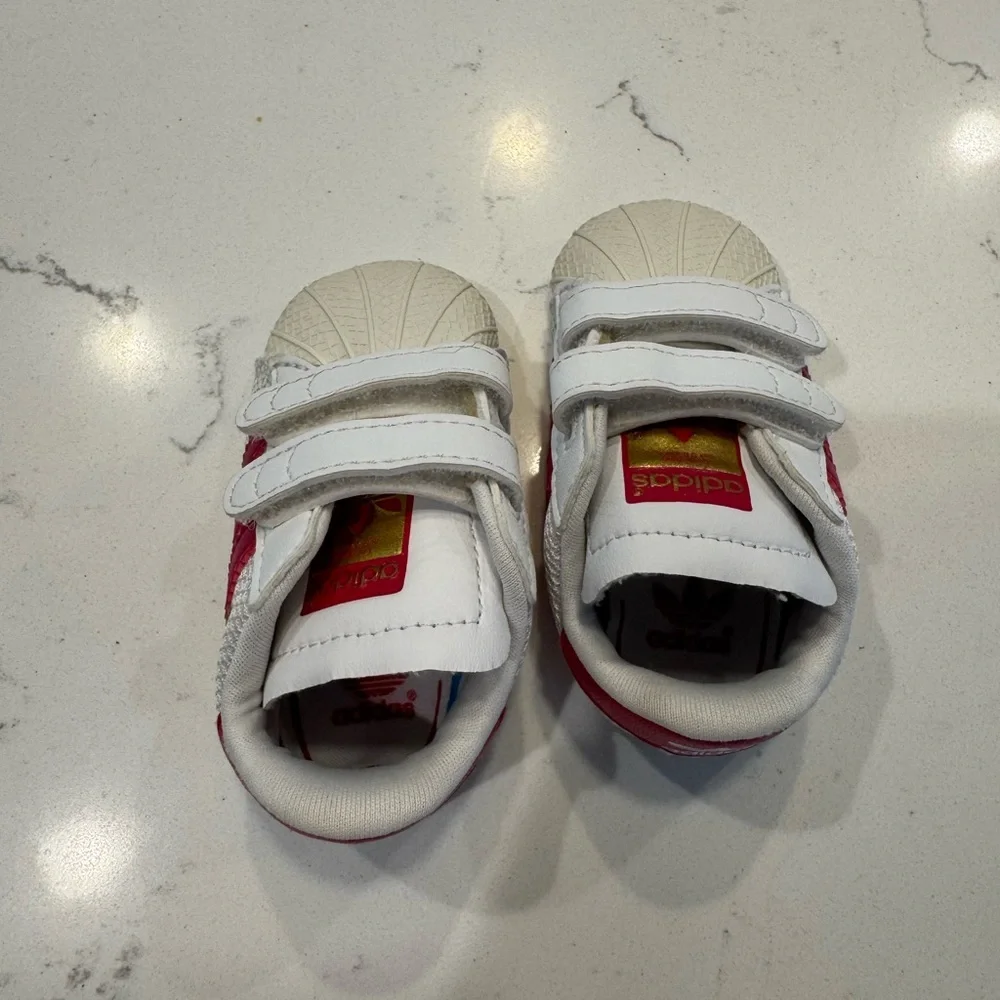 Adidas Superstar crib shoe white and pink size 1K